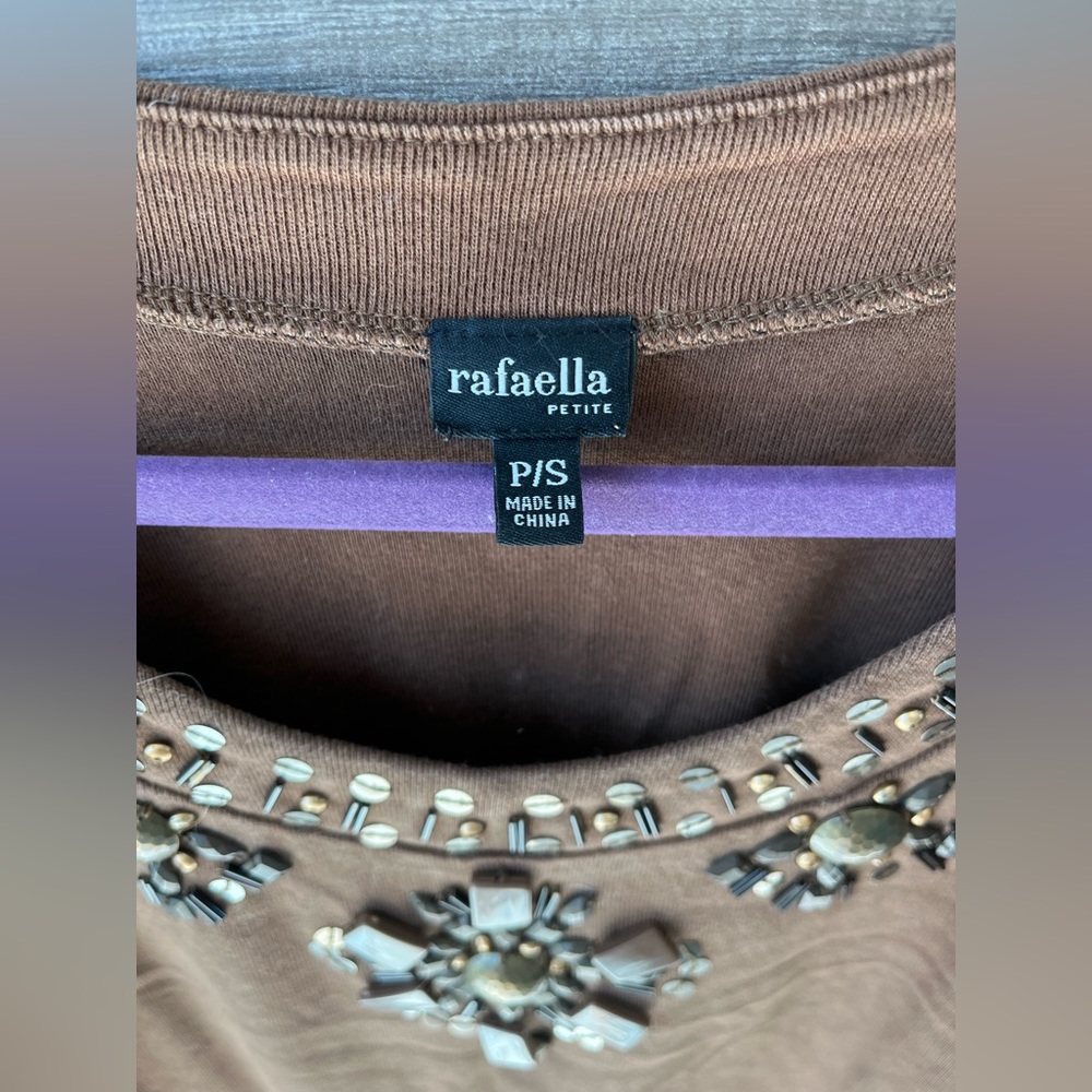 Rafaella Brown Embellished Top - Petite Small - Picture 2 of 3